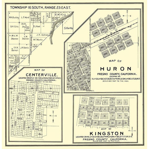 Huron, Kingston, Centerville California Landowner Gold Ornate Wood Framed Art Print with Double Matting by Thomas