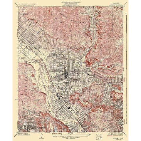 Glendale California Quad - USGS 1928 Black Modern Wood Framed Art Print with Double Matting by USGS