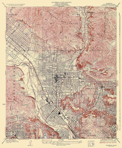 Glendale California Quad - USGS 1928 Black Ornate Wood Framed Art Print with Double Matting by USGS