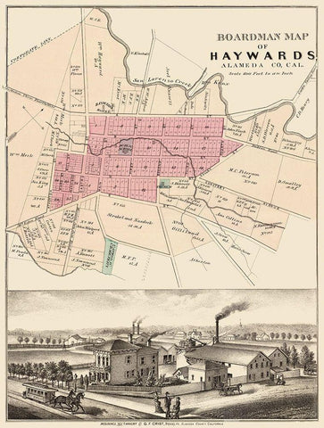 Haywards California Landowner - Boardman 1878 Black Ornate Wood Framed Art Print with Double Matting by Boardman