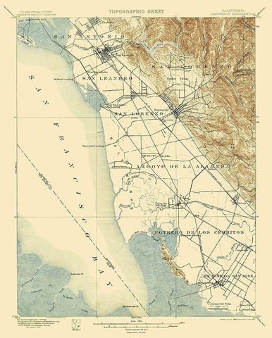 Haywards California Quad - USGS 1899 Black Ornate Wood Framed Art Print with Double Matting by USGS