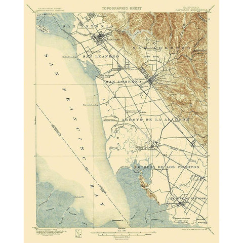 Haywards California Quad - USGS 1899 White Modern Wood Framed Art Print by USGS