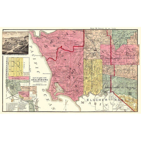 Healdsburg California Landowner - Thompson 1877 White Modern Wood Framed Art Print by Thompson