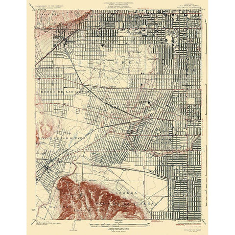 Hollywood California Quad - USGS 1926 Gold Ornate Wood Framed Art Print with Double Matting by USGS