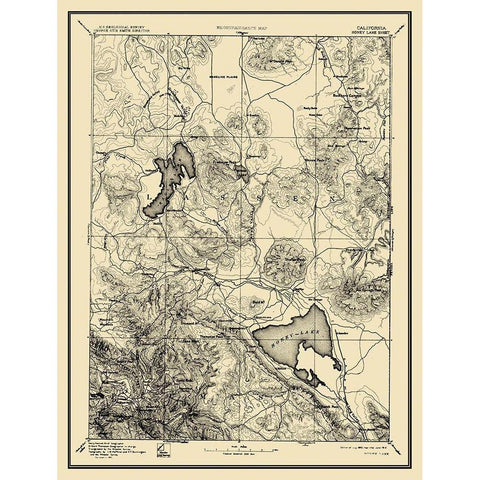 Honey Lake California Sheet - USGS 1893 White Modern Wood Framed Art Print by USGS
