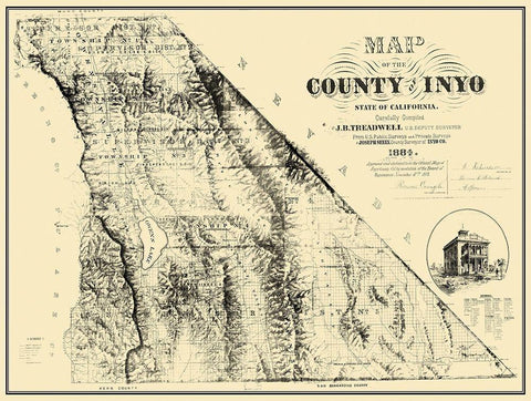 Inyo California - Treadwell 1884 Black Ornate Wood Framed Art Print with Double Matting by Treadwell