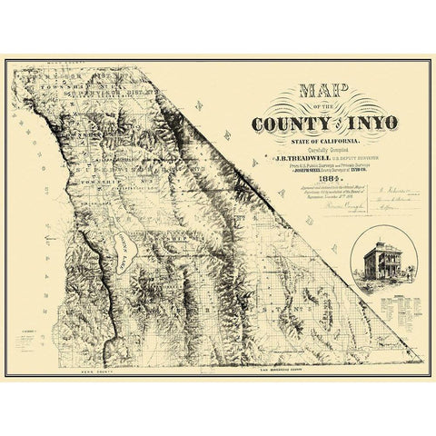 Inyo California - Treadwell 1884 White Modern Wood Framed Art Print by Treadwell