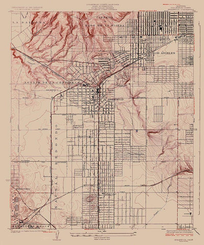 Inglewood California Quad - USGS 1924 Black Ornate Wood Framed Art Print with Double Matting by USGS