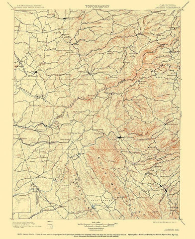 Jackson California Quad - USGS 1902 Black Ornate Wood Framed Art Print with Double Matting by USGS