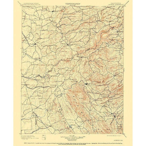 Jackson California Quad - USGS 1902 Black Modern Wood Framed Art Print with Double Matting by USGS