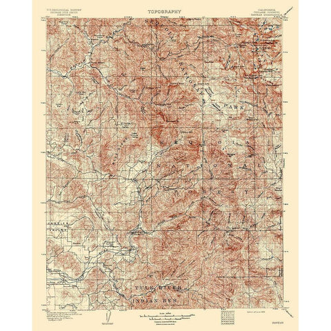 Kaweah California Quad - USGS 1909 Black Modern Wood Framed Art Print with Double Matting by USGS