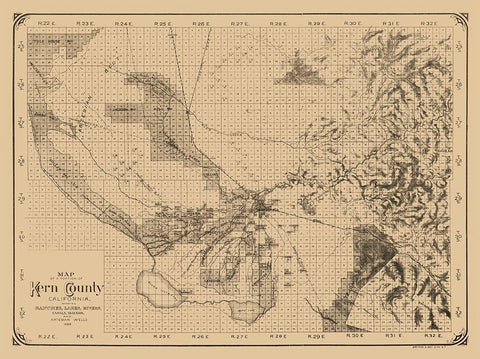 Kern County California - Rey 1888  Black Ornate Wood Framed Art Print with Double Matting by Rey
