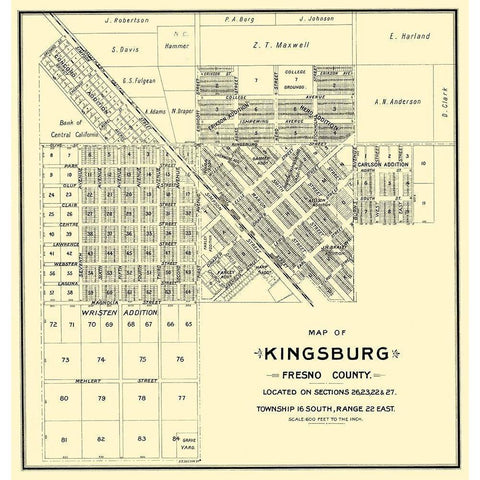 Kingsburg California Landowner - Thomas 1892 White Modern Wood Framed Art Print by Thomas