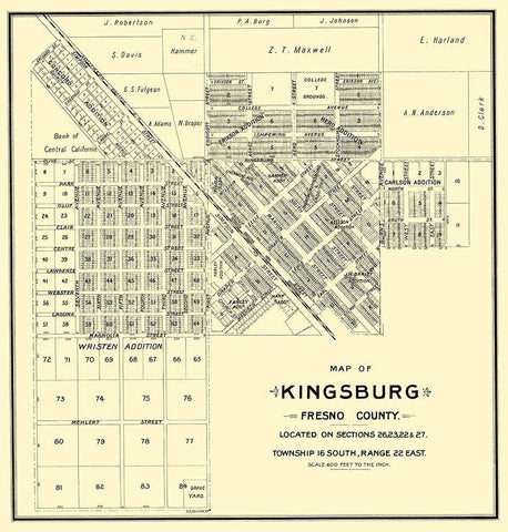 Kingsburg California Landowner - Thomas 1892 White Modern Wood Framed Art Print with Double Matting by Thomas