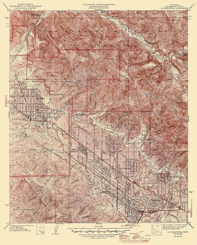 La Crescenta California Quad - USGS 1939 Black Ornate Wood Framed Art Print with Double Matting by USGS