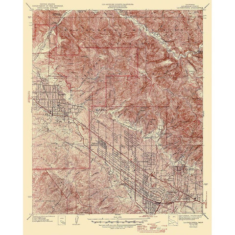 La Crescenta California Quad - USGS 1939 Gold Ornate Wood Framed Art Print with Double Matting by USGS