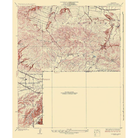 La Habra California Quad - USGS 1927 Gold Ornate Wood Framed Art Print with Double Matting by USGS