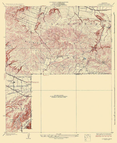 La Habra California Quad - USGS 1927 Black Ornate Wood Framed Art Print with Double Matting by USGS