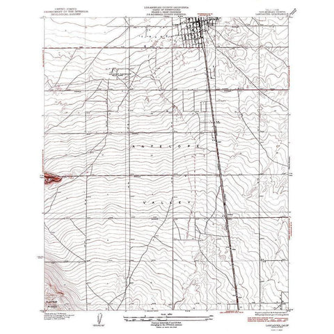 Lancaster California Quad - USGS 1933 Gold Ornate Wood Framed Art Print with Double Matting by USGS