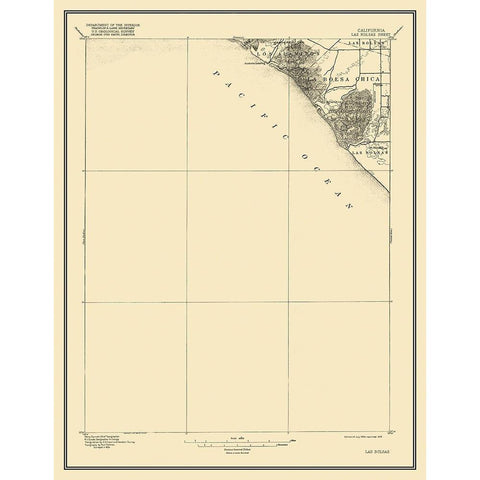 Las Bolsas California Quad - USGS 1896 Black Modern Wood Framed Art Print with Double Matting by USGS