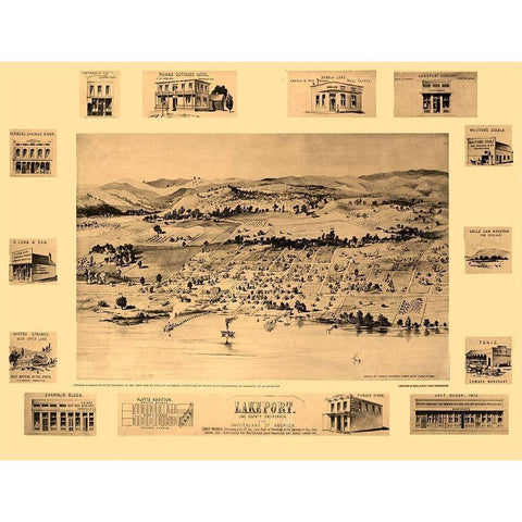 Lakeport California - Inchbold 1888  Black Modern Wood Framed Art Print with Double Matting by Inchbold