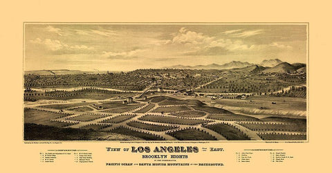 Los Angeles California - Glover 1877  White Modern Wood Framed Art Print with Double Matting by Glover