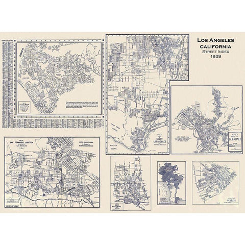 Los Angeles California Street Index - Hill 1928 Black Modern Wood Framed Art Print by Hill
