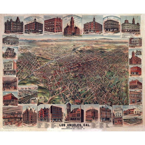 Los Angeles California - 1891 Black Modern Wood Framed Art Print by Unknown