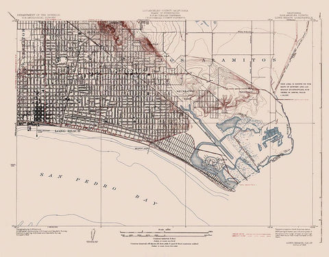 Long Beach California Quad - USGS 1925 White Modern Wood Framed Art Print with Double Matting by USGS