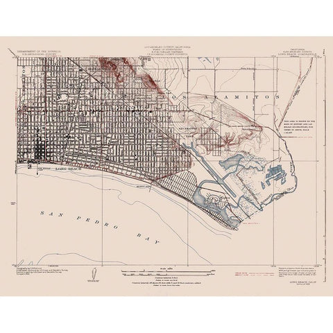 Long Beach California Quad - USGS 1925 Gold Ornate Wood Framed Art Print with Double Matting by USGS