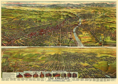 Los Angeles California - Pierce 1894 Black Ornate Wood Framed Art Print with Double Matting by Pierce