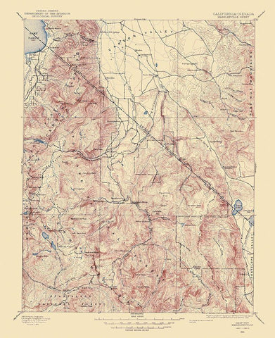 Markleeville California Nevada Sheet - USGS 1889 Black Ornate Wood Framed Art Print with Double Matting by USGS