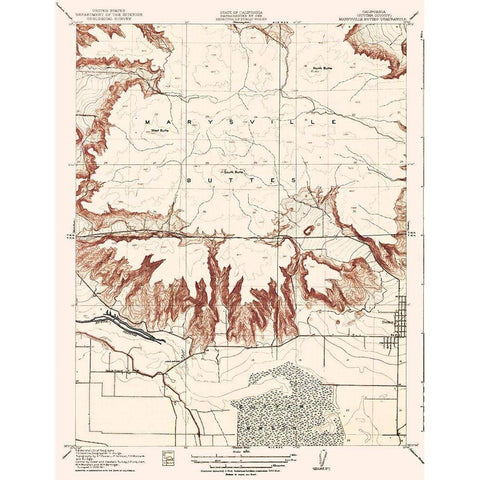 Marysville Buttes California Quad - USGS 1912 Gold Ornate Wood Framed Art Print with Double Matting by USGS