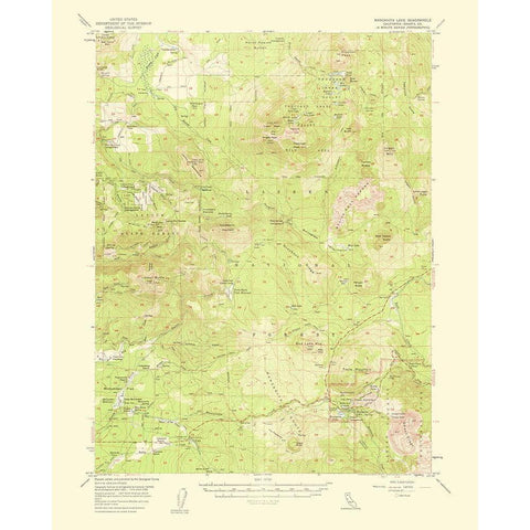 Manzanita Lake California Quad - USGS 1954 Gold Ornate Wood Framed Art Print with Double Matting by USGS