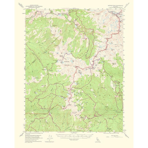 Merced Peak California Quad - USGS 1964 White Modern Wood Framed Art Print by USGS