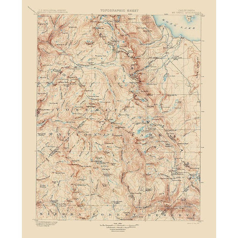 Mt Lyell California Quad - Marshall 1901 White Modern Wood Framed Art Print by Marshall