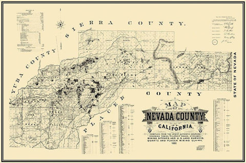 Nevada County California - Hartwell 1880 Black Ornate Wood Framed Art Print with Double Matting by Hartwell