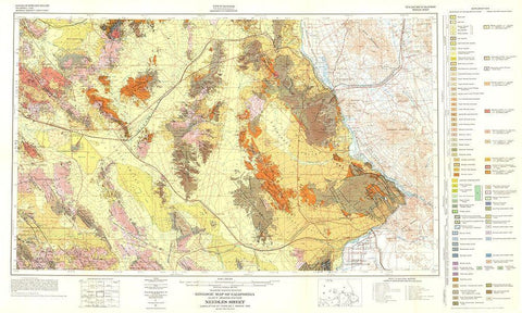 Needles Sheet California Mines - Bishop 1957 Black Ornate Wood Framed Art Print with Double Matting by Bishop