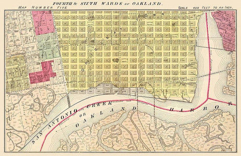 Oakland, 4th And 6th Wards California Landowner White Modern Wood Framed Art Print with Double Matting by Thompson