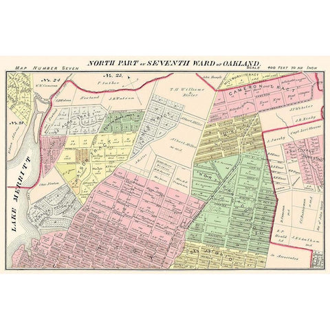 Oakland , North 7th Ward California Landowner Gold Ornate Wood Framed Art Print with Double Matting by Thompson