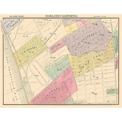 Oakland California Thirteenth Ward - Thompson 1878 Black Modern Wood Framed Art Print by Thompson