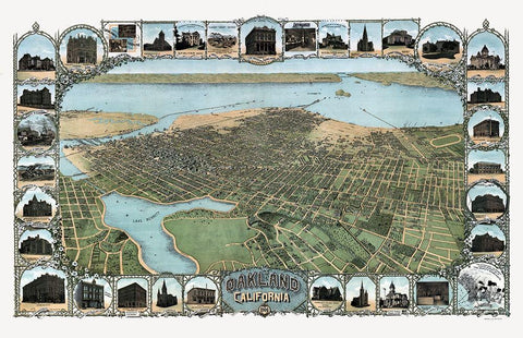 Oakland California - Soderberg 1900  Black Ornate Wood Framed Art Print with Double Matting by Soderberg
