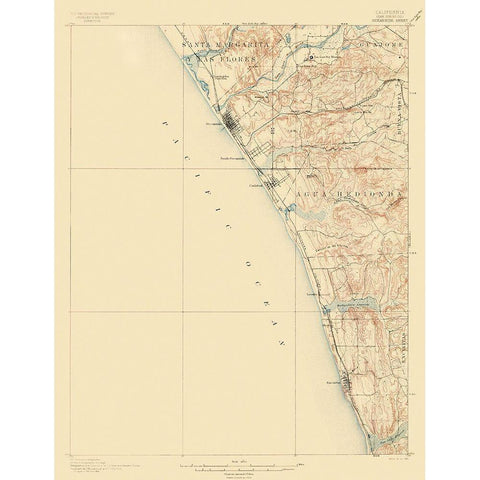 Oceanside California Sheet - USGS 1901 Gold Ornate Wood Framed Art Print with Double Matting by USGS