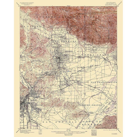 Pasadena California Quad - USGS 1900 Gold Ornate Wood Framed Art Print with Double Matting by USGS