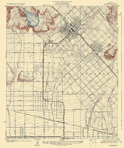 Pacoima California Quad - USGS 1927 Black Ornate Wood Framed Art Print with Double Matting by USGS