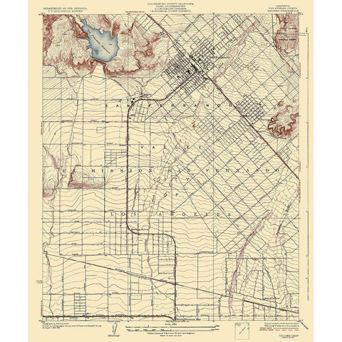 Pacoima California Quad - USGS 1927 Gold Ornate Wood Framed Art Print with Double Matting by USGS