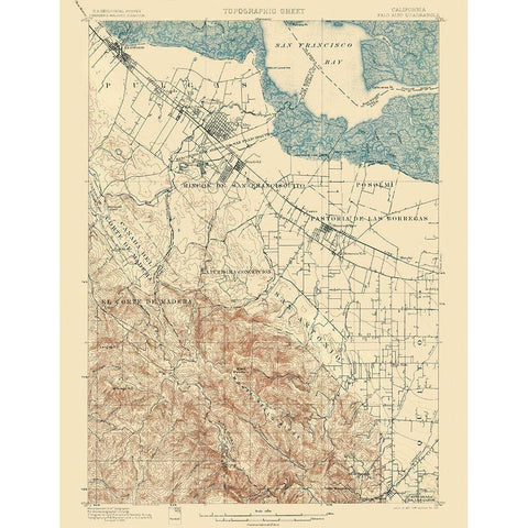 Palo Alto California Quad - USGS 1899 Gold Ornate Wood Framed Art Print with Double Matting by USGS