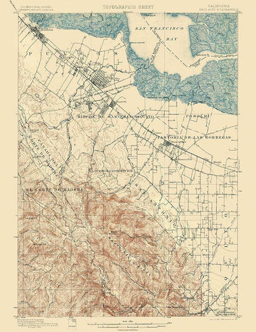 Palo Alto California Quad - USGS 1899 White Modern Wood Framed Art Print with Double Matting by USGS