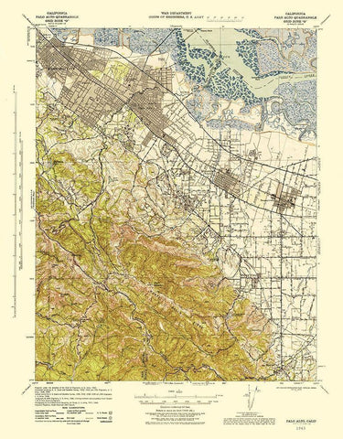 Palo Alto California Quad - USGS 1943 Black Ornate Wood Framed Art Print with Double Matting by USGS