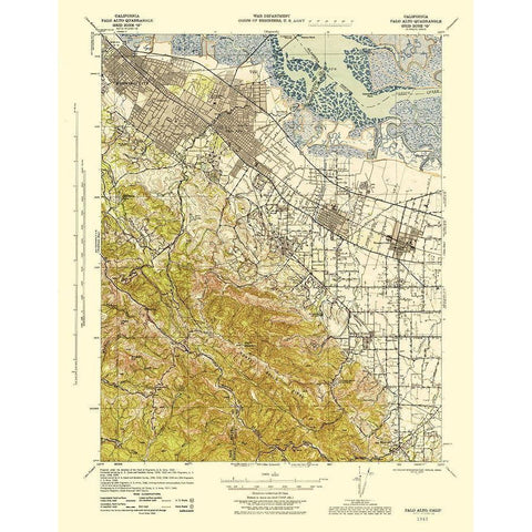 Palo Alto California Quad - USGS 1943 Gold Ornate Wood Framed Art Print with Double Matting by USGS